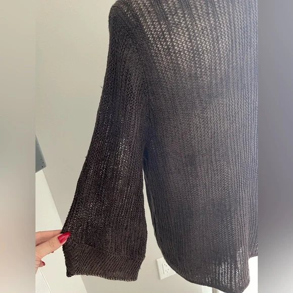 Eileen Fisher Brown Open Front Lightweight Cardigan Silk & Linen Blend Medium - Picture 6 of 10